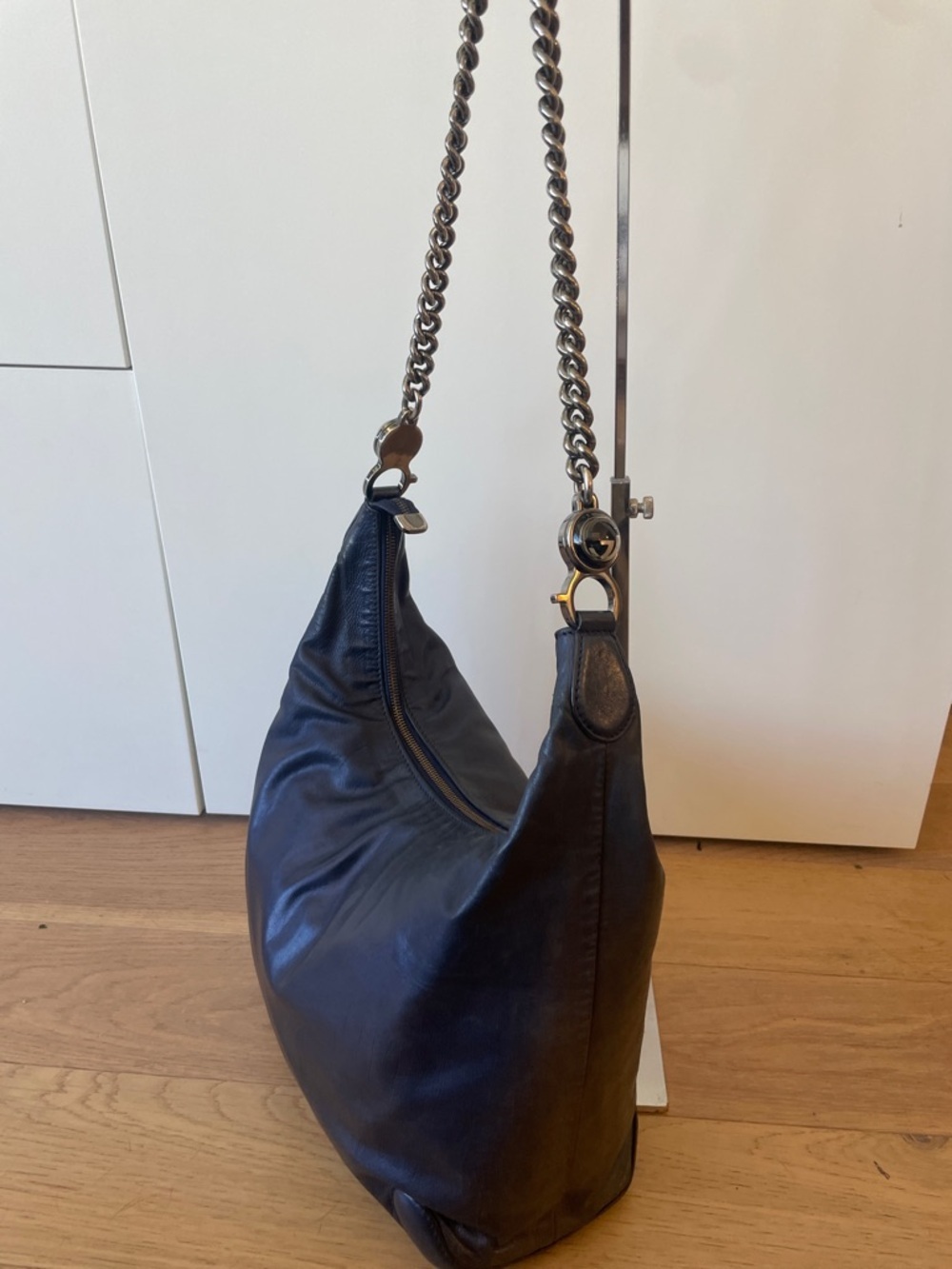 Gucci Blue Leather Chain Shoulder Bag | Large Hobo GG Hardware - Picture 3 of 14